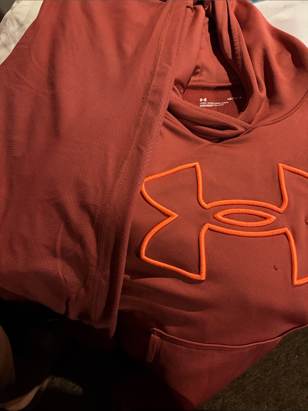Under Armour Kids Rust Red Pullover Hoodie with Orange Logo